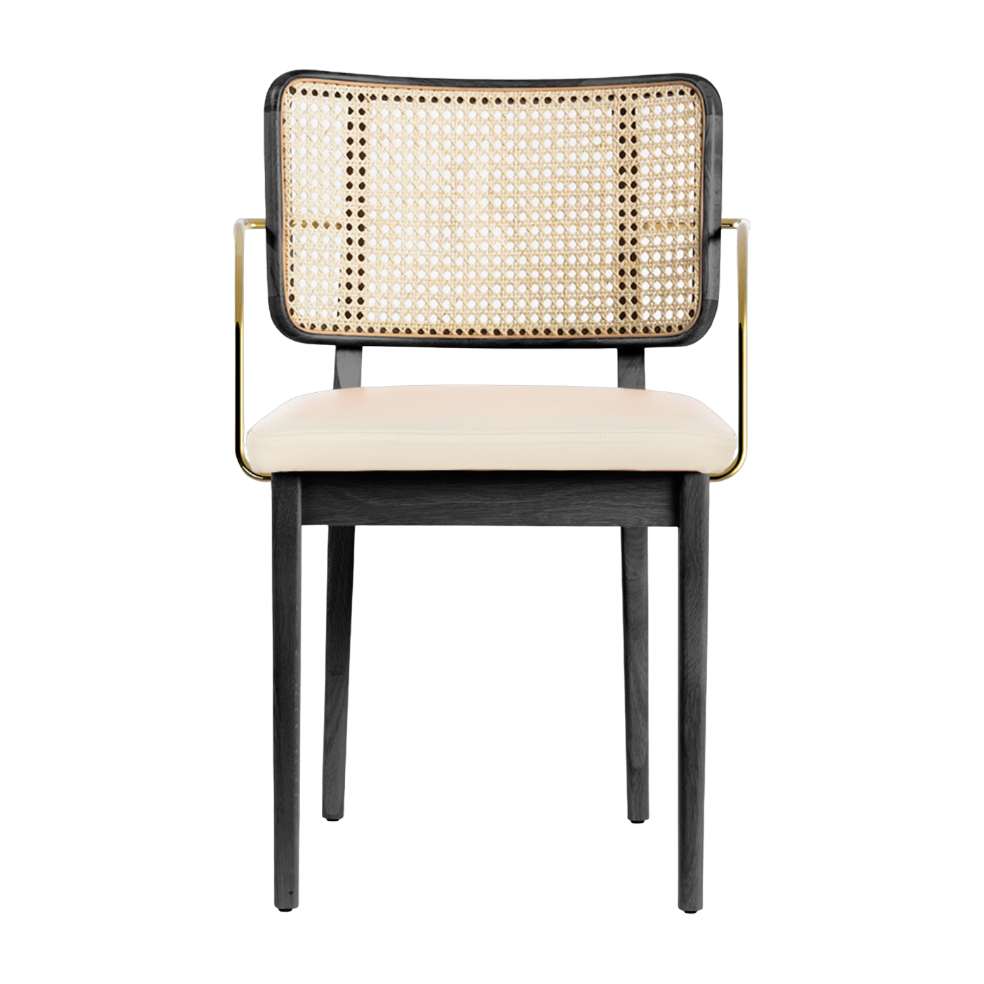 Sedia con braccioli in rovere nero e pelle vaniglia Cannage - RED Edition