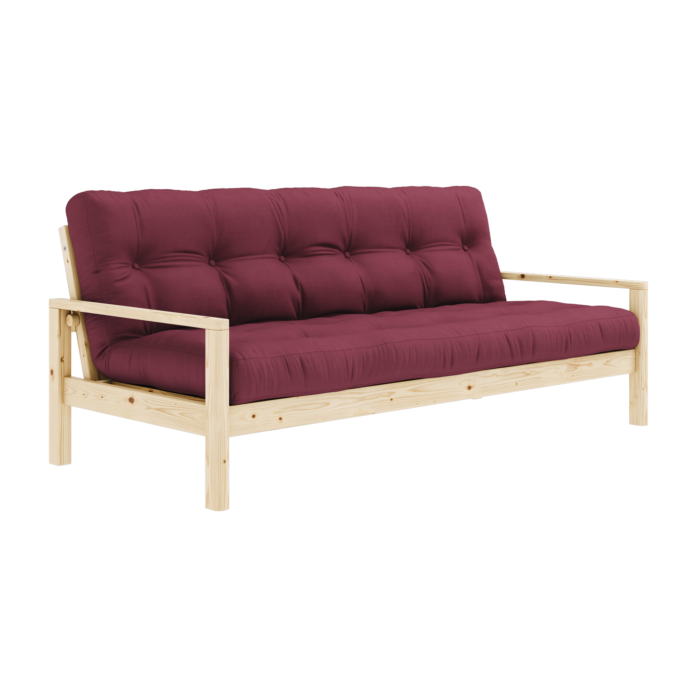 Sofá cama de madera clara y tela burdeos Knob - Karup Design