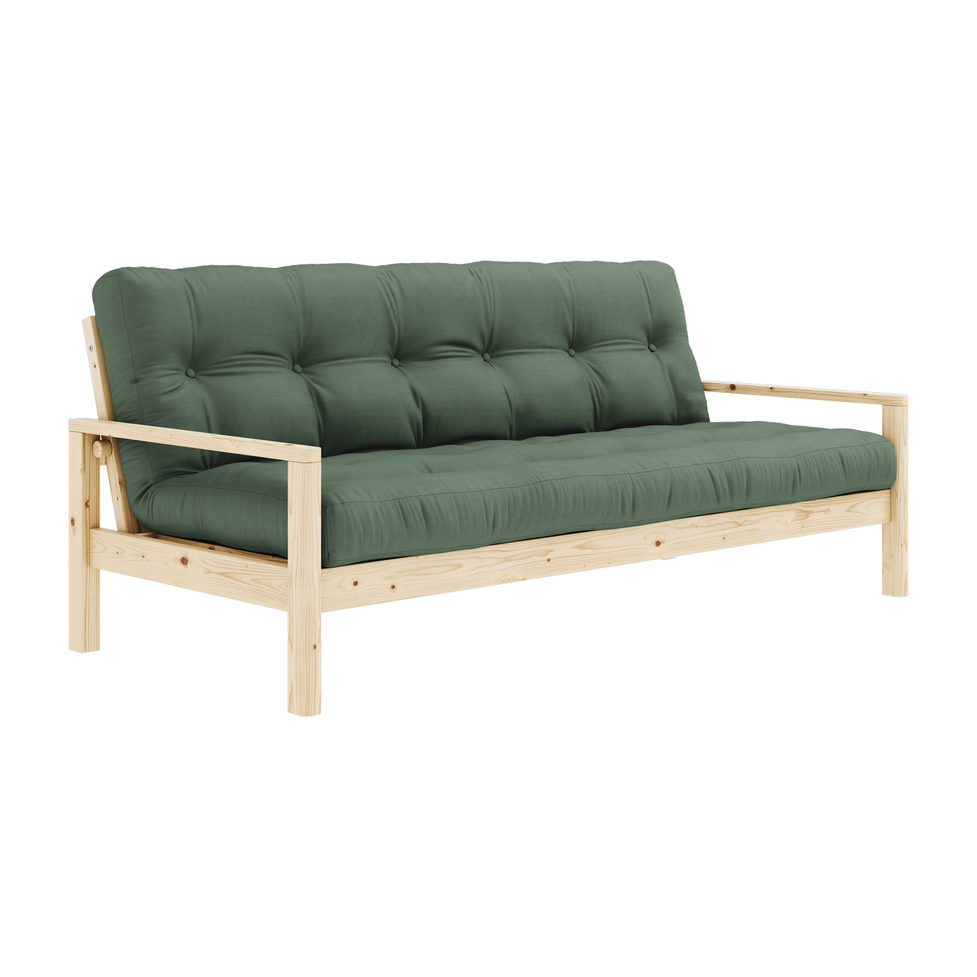 Divano letto Knob in legno chiaro e tessuto verde oliva Karup Design