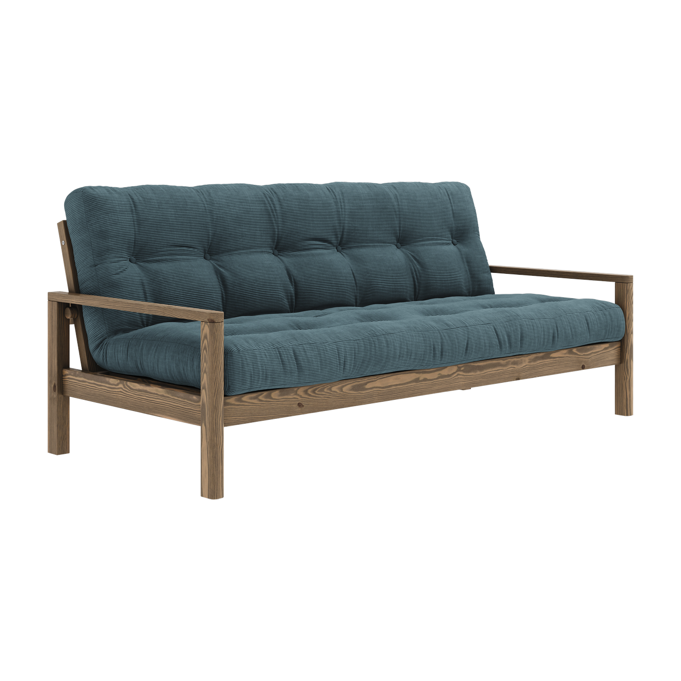 Sofá cama de madera oscura y pana azul claro Knob - Karup Design