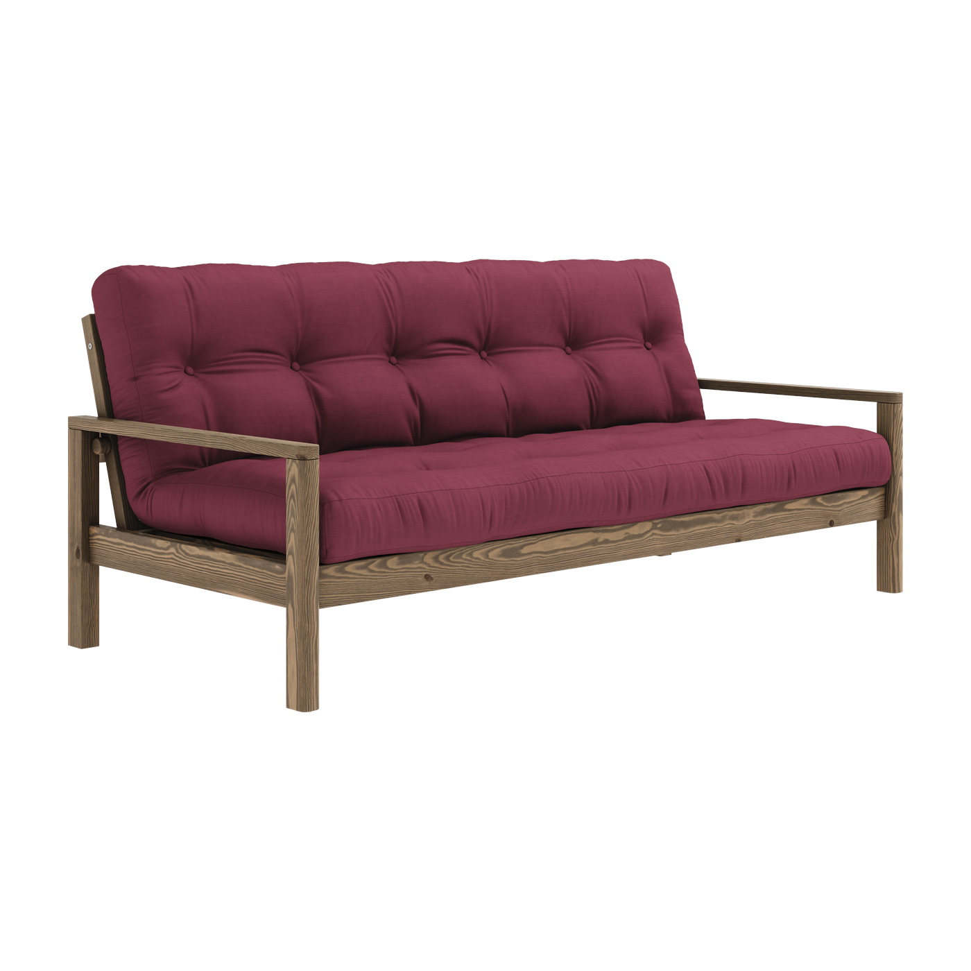 Sofá cama de madera oscura y tela burdeos Knob - Karup Design