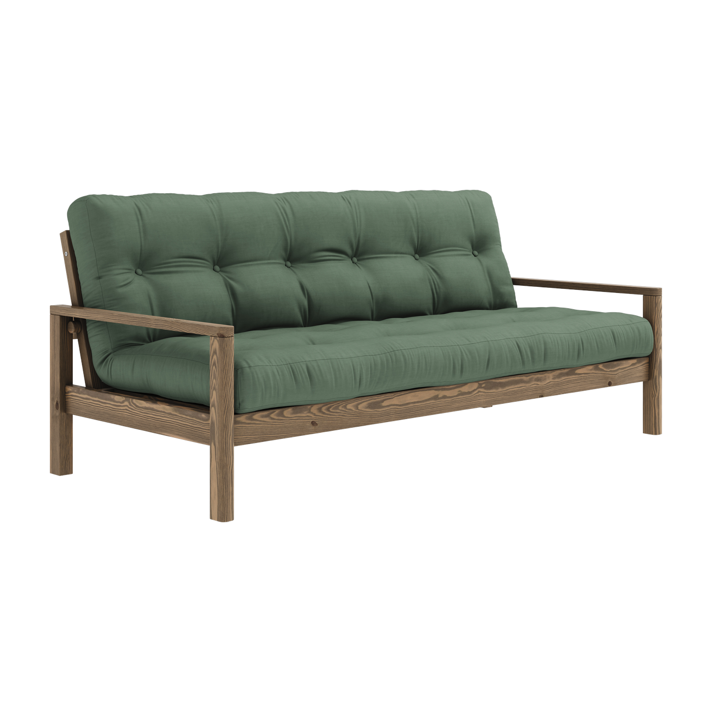 Sofá cama en madera oscura y tela verde oliva Knob - Karup Design
