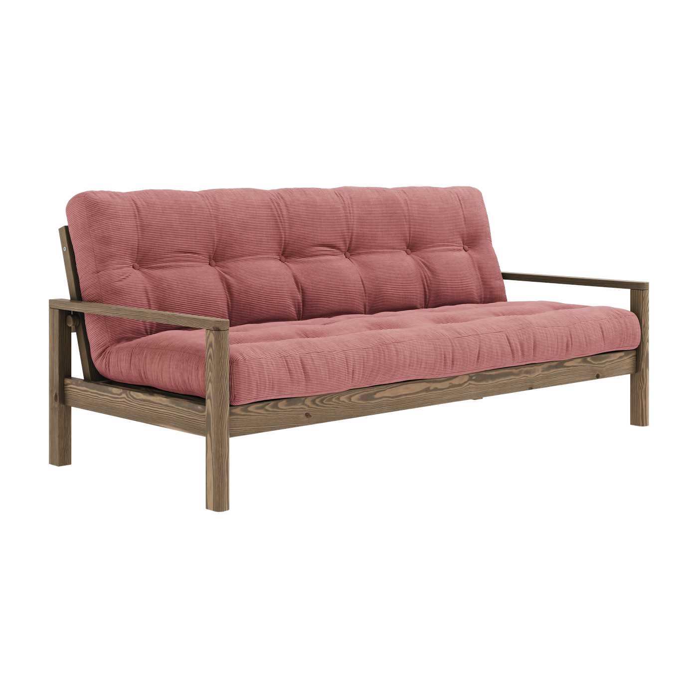 Sofá cama en madera oscura y tela rosa sorbete Knob - Karup Design