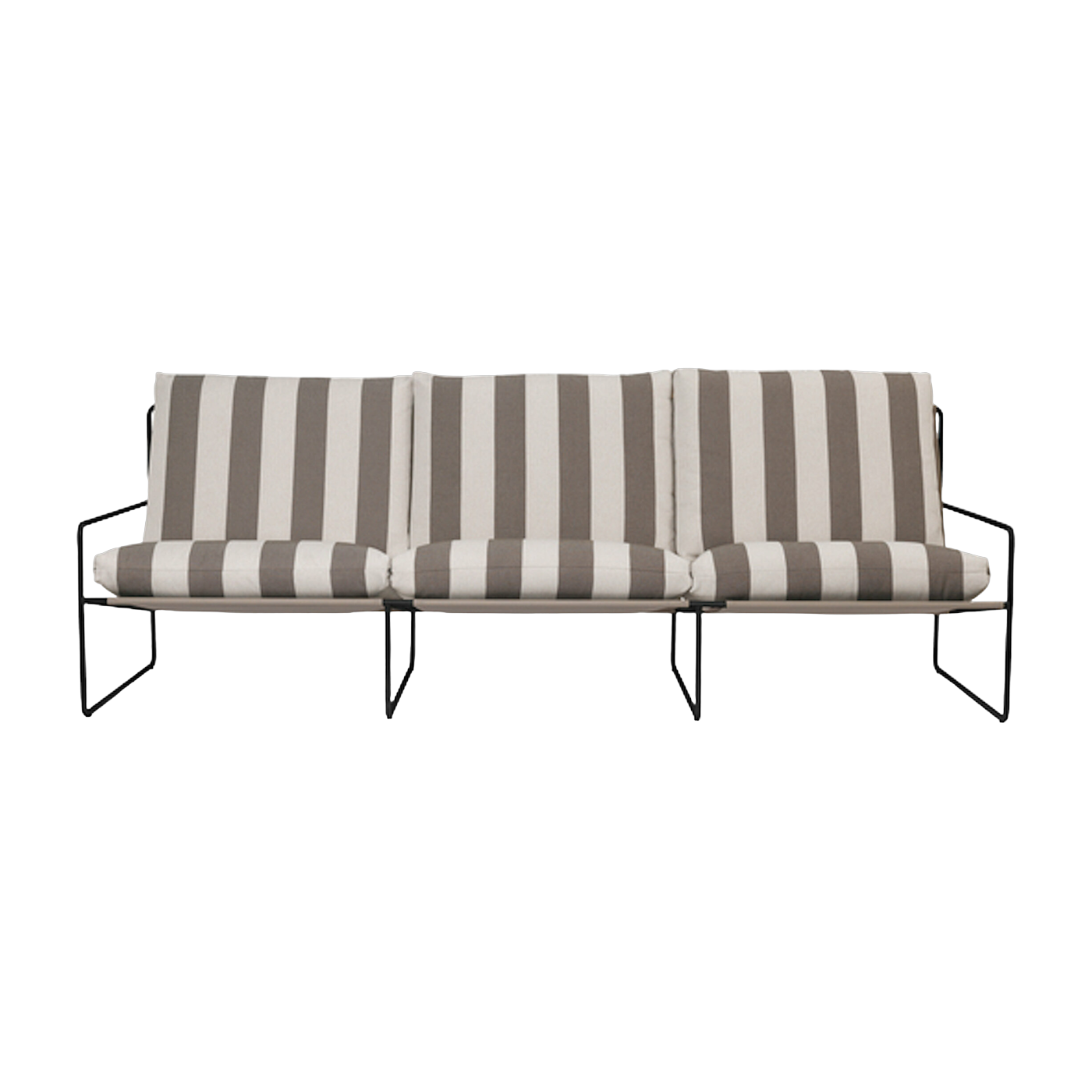 3-seater outdoor sofa in striped vinyl and black steel 78 x 93 cm Desert Stripe - Ferm Living