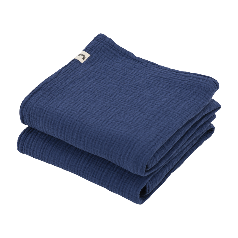 2 Langes en gaze de coton 60 x 60 cm bleu marine Les Petits - The Cool Republic