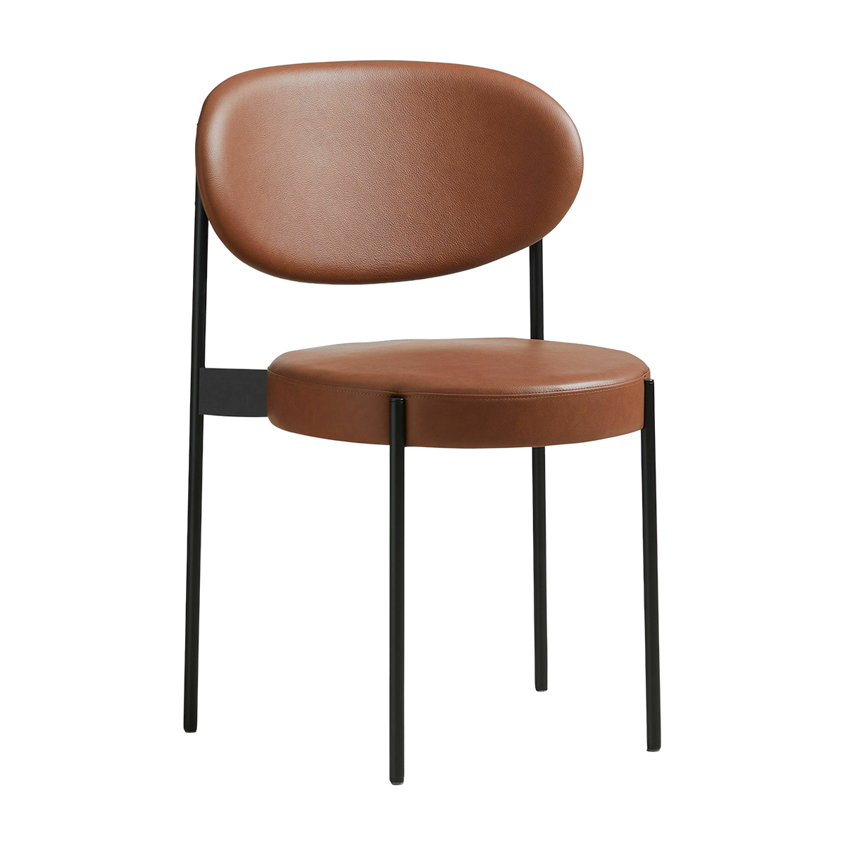 Silla tapizada en cuero cognac con estructura en metal negro 430 Chair - Verpan