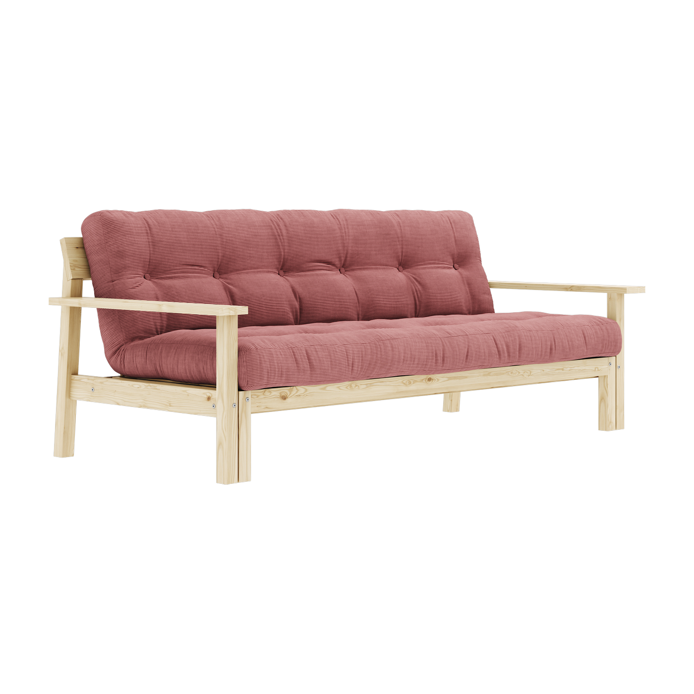 Sofá cama de madera clara y tela rosa sorbete Unwind - Karup Design