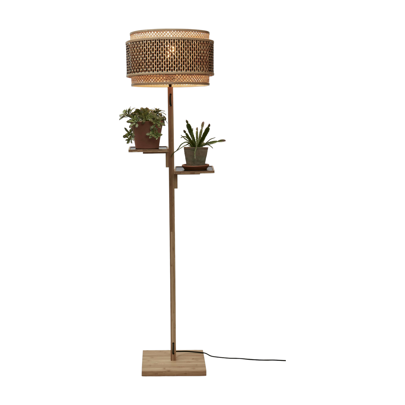 Lampadaire en bambou naturel avec abat-jour en bois noir et naturel 160x40 cm Bhoutan - Good & Mojo