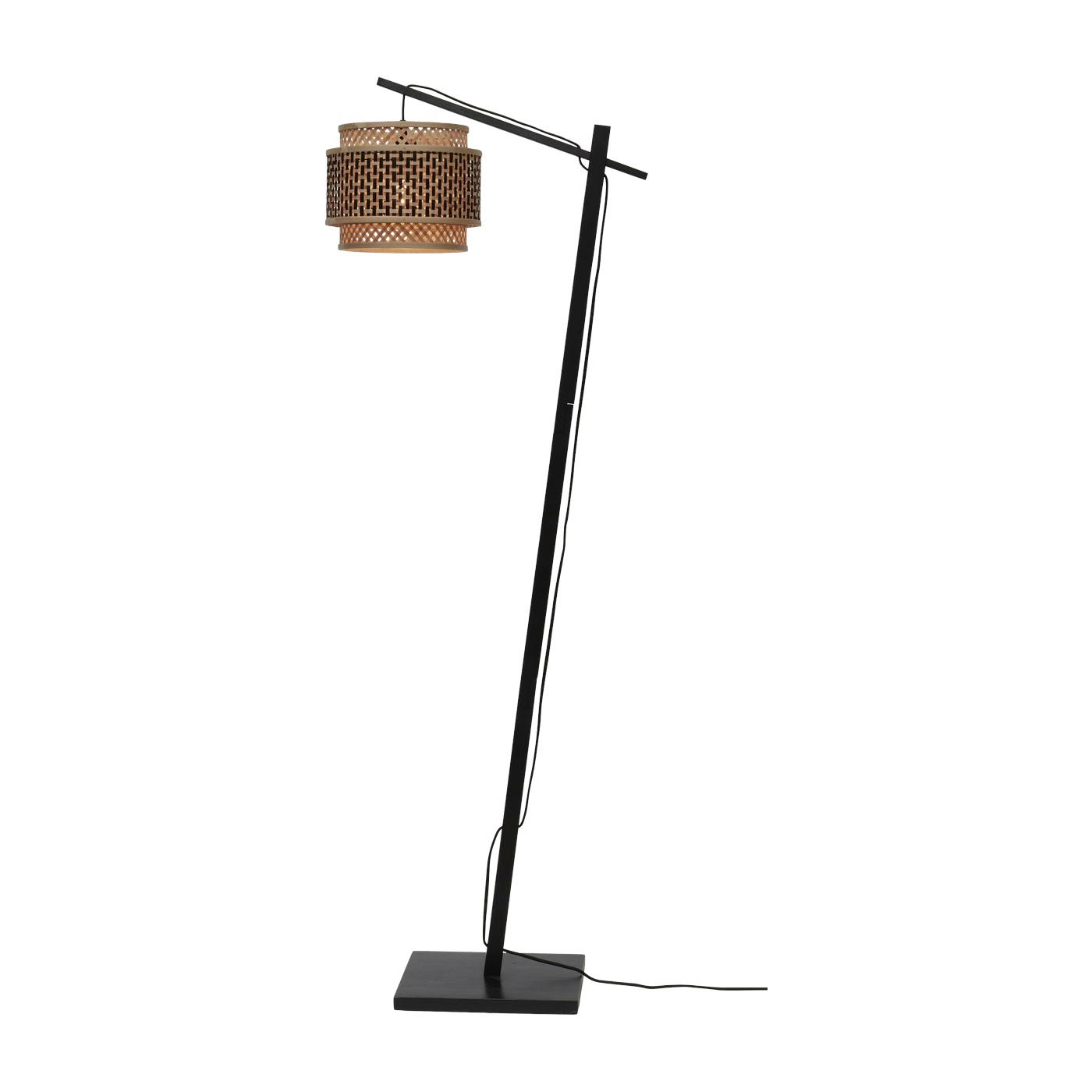 Lampadaire en bambou noir avec abat-jour en bois noir et naturel 150x25 cm Bhutan - Good & Mojo