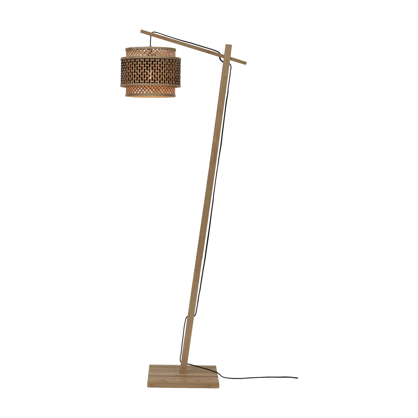 Lampadaire en bambou naturel avec abat-jour en bois noir et naturel 150x25 cm Bhutan  - Good & Mojo