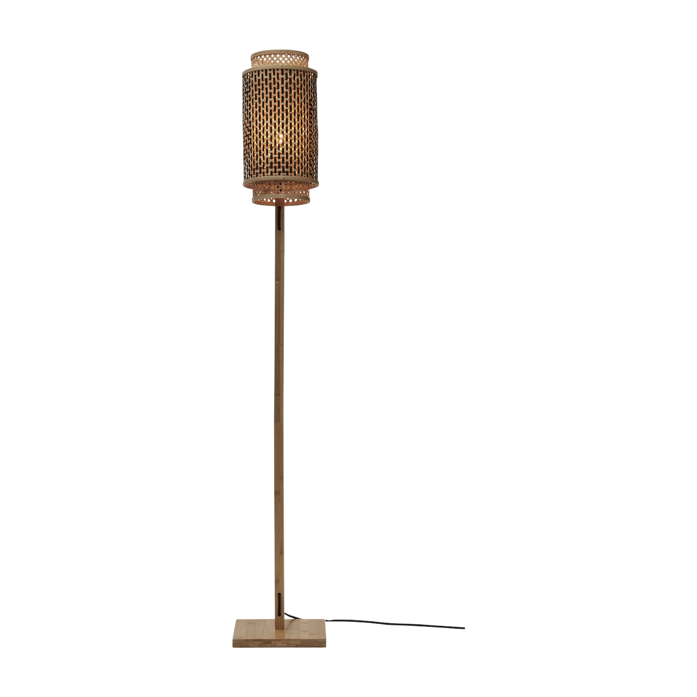 Lampadaire en bambou naturel avec abat-jour en bois noir et naturel 145x18 cm Bhutan  - Good & Mojo