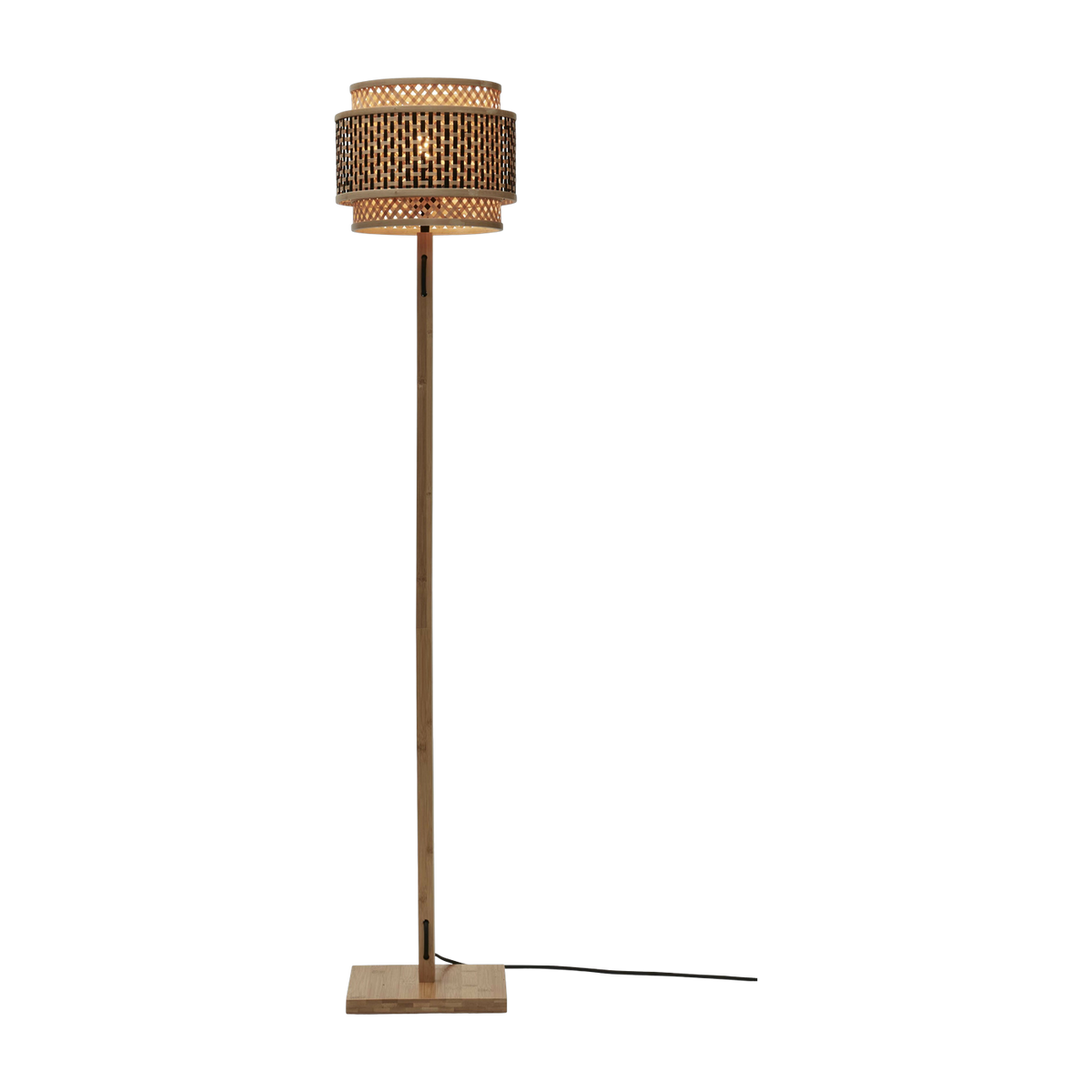 Stehlampe aus natürlichem Bambus mit Lampenschirm aus schwarzem und natürlichem Holz 130x25 cm Bhutan -. Good & Mojo