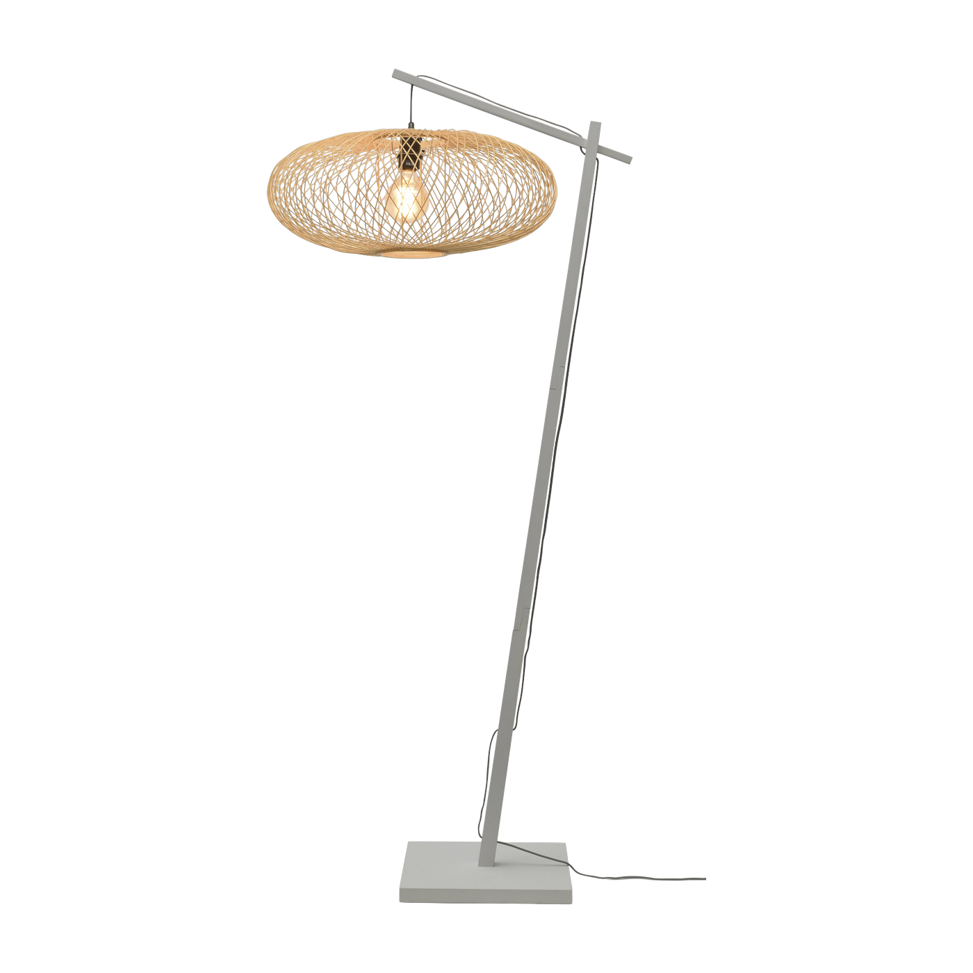 Lampadaire en bambou blanc avec abat-jour en bois naturel 176x60 cm Cango - Good & Mojo