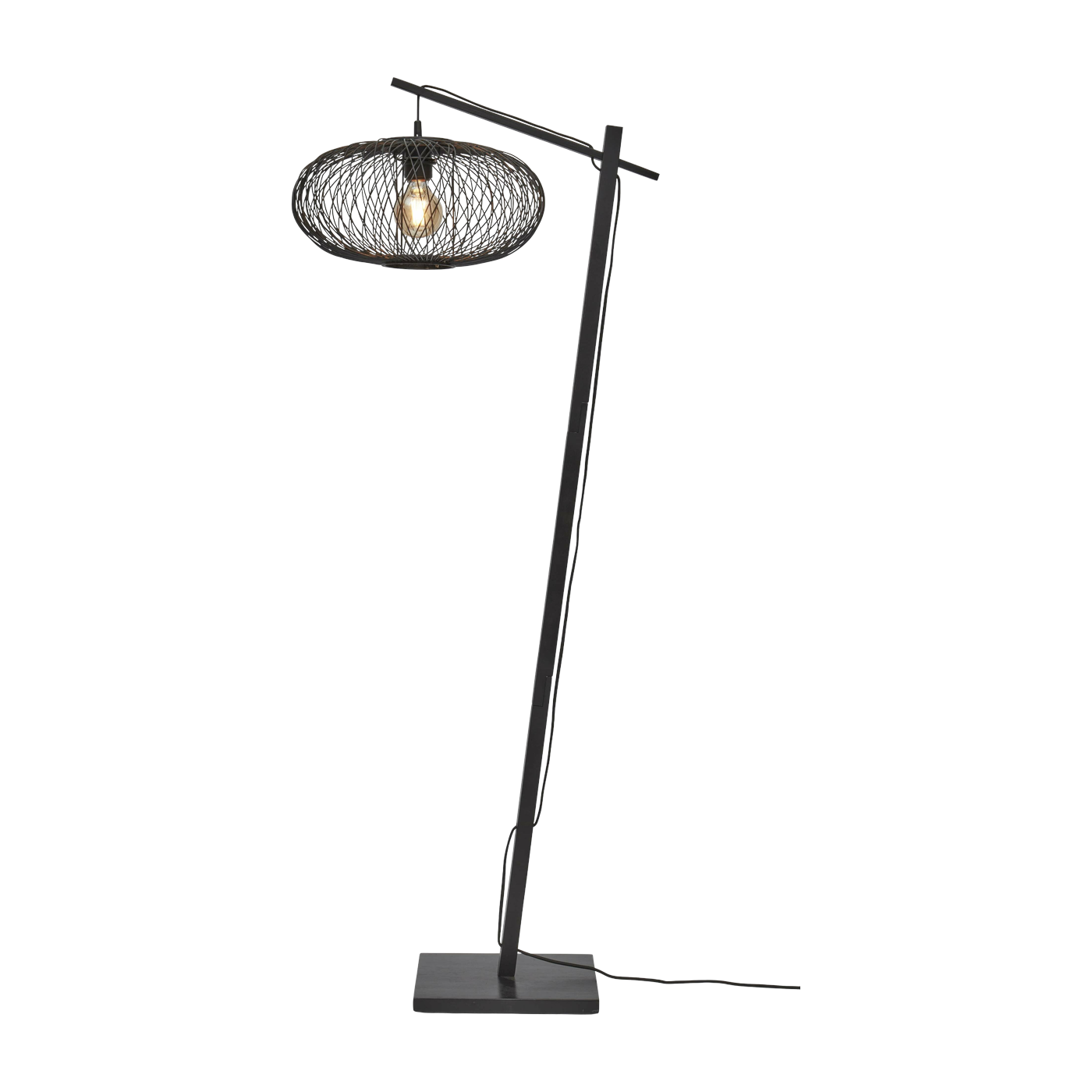 Lampadaire en bambou noir avec abat-jour en bois noir 150x40 cm Cango - Good & Mojo