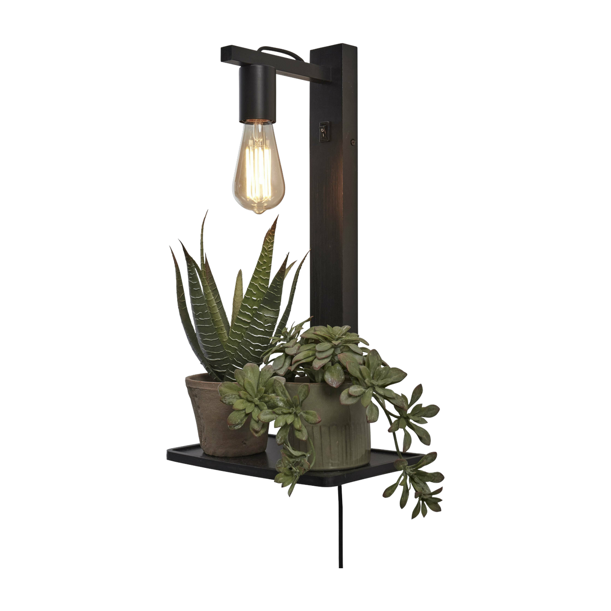 Wall light with shelf in black bamboo 30x18x52cm Flores - Good & Mojo