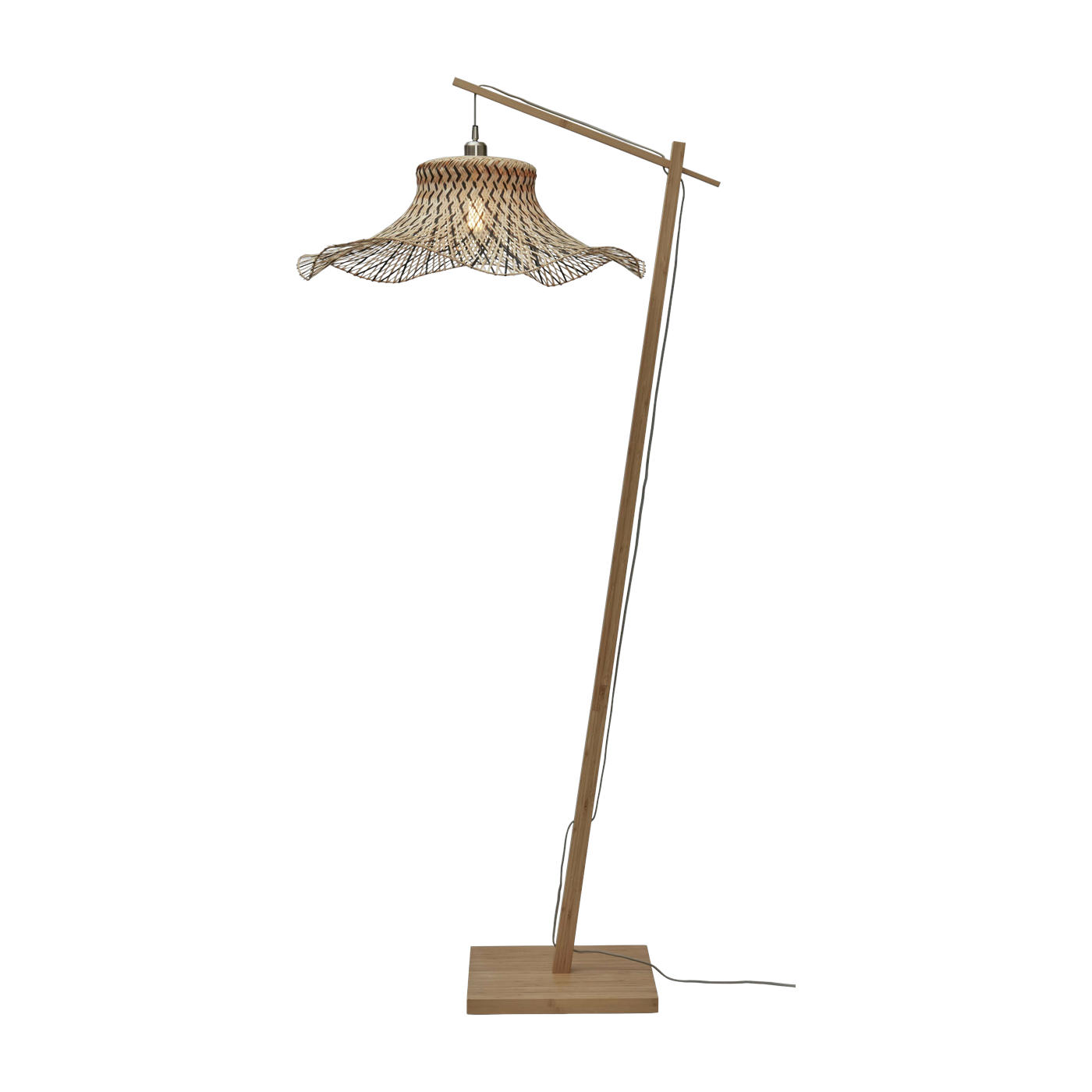Lampadaire en bambou naturel avec abat-jour en bois noir et naturel 176x65 cm Ibiza - Good & Mojo