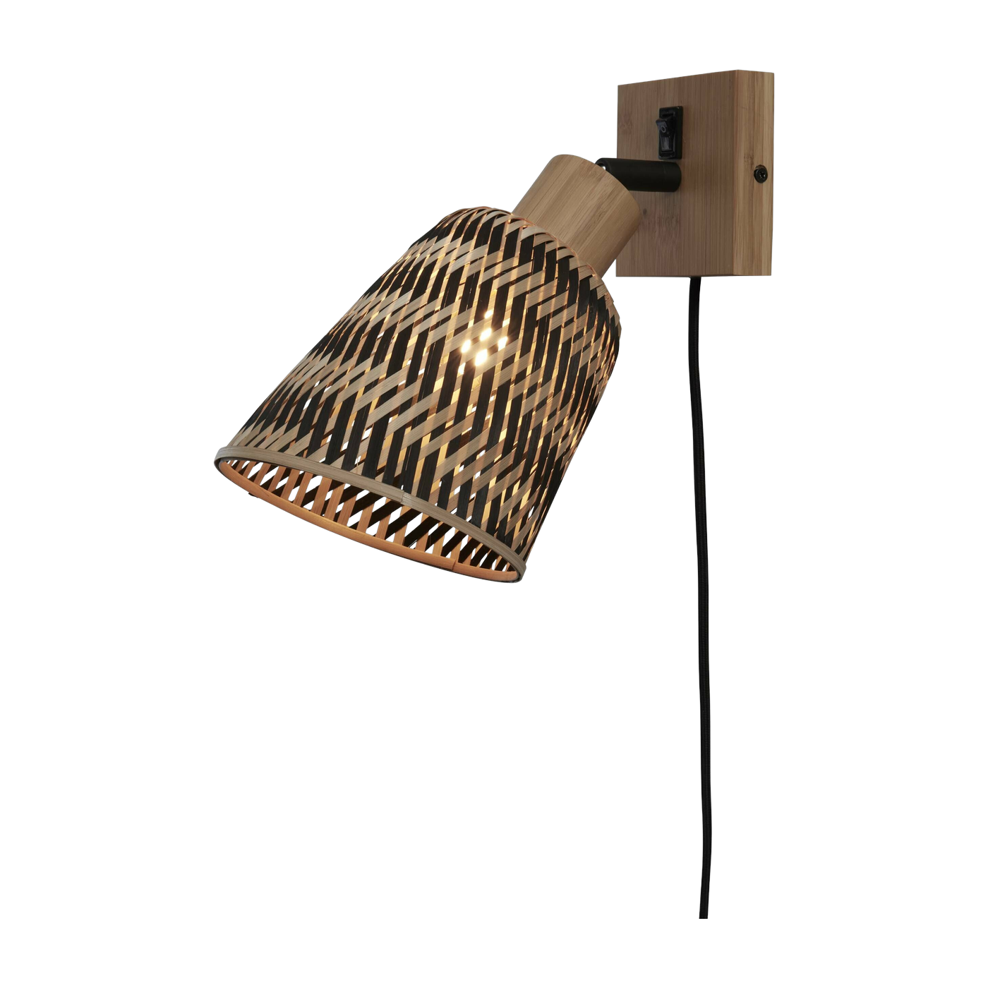Lampe murale tressée en bambou noir et naturel 10x10 cm Java - Good & Mojo