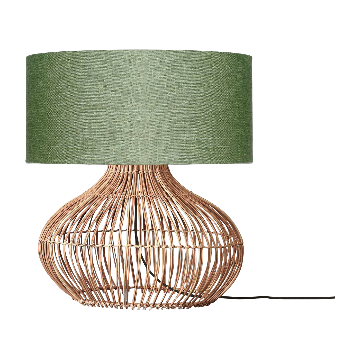 Table Lamp Kalahari L Rattan 65Cm/Shade 47X23Cm Lino. Gr. forest - Good & Mojo