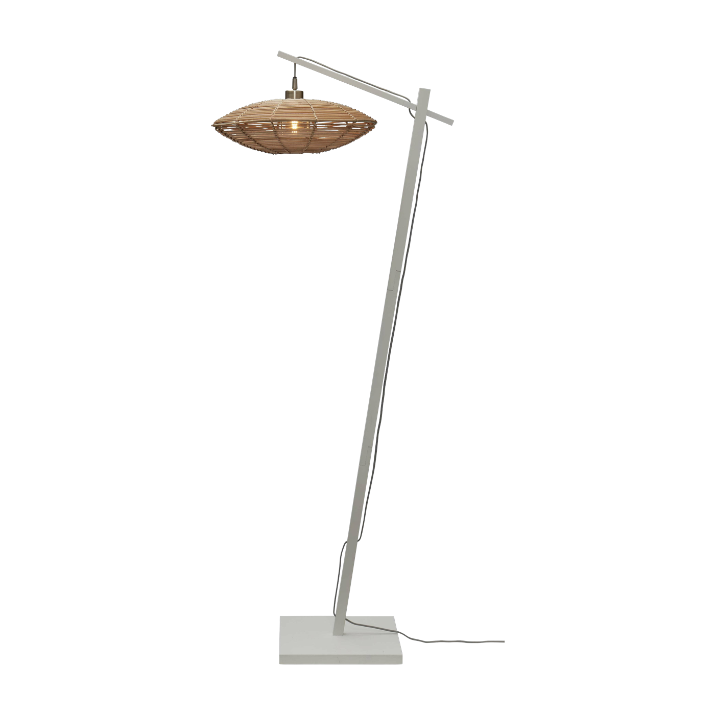 Lampadaire en bambou blanc avec abat-jour en bois naturel 150x40 cm Tanami  - Good & Mojo