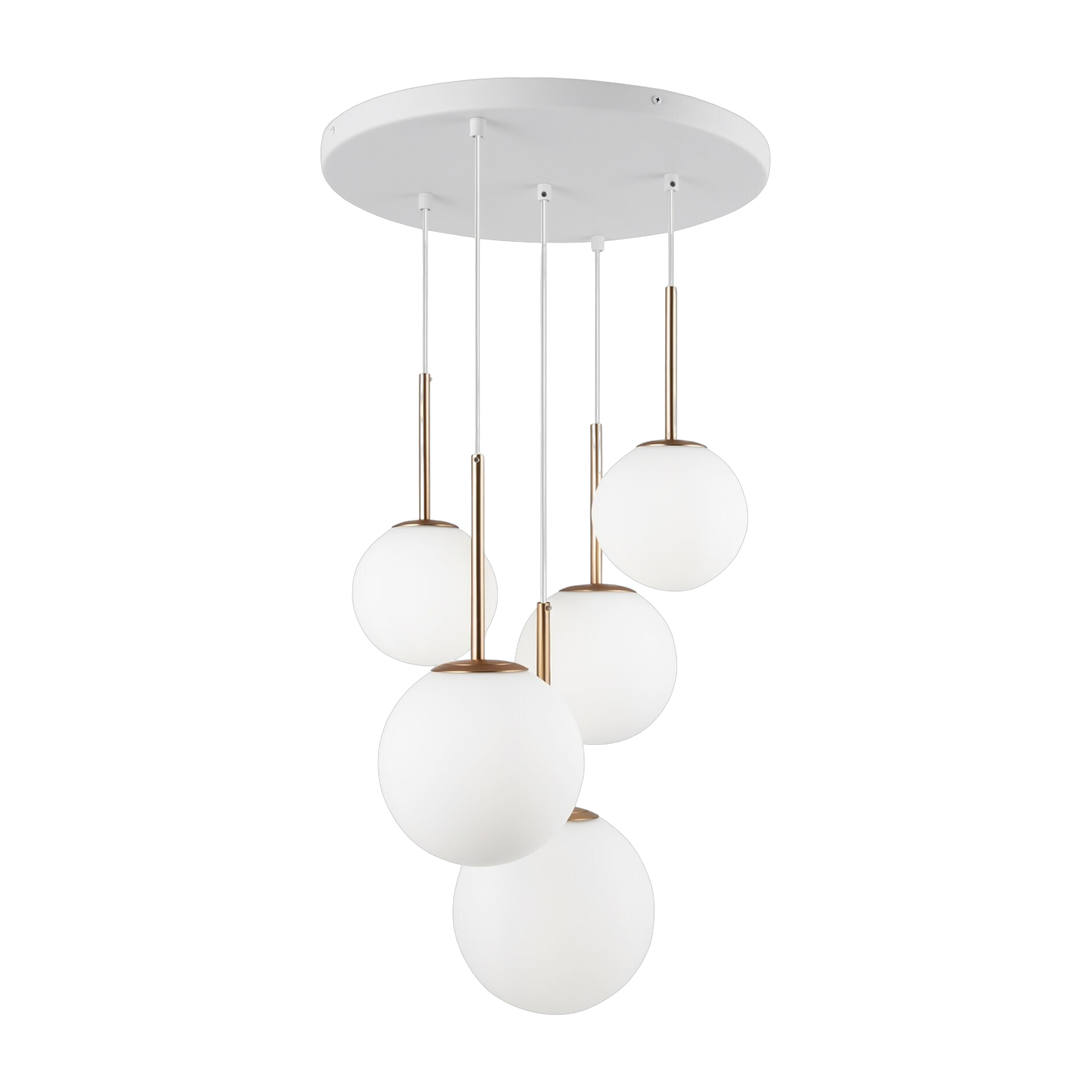 Suspension avec 5 globes en verre blanc mat et armature en métal doré Basic form - Maytoni