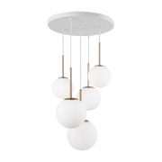 Suspension avec 5 globes en verre blanc mat et armature en métal doré Basic form - Maytoni