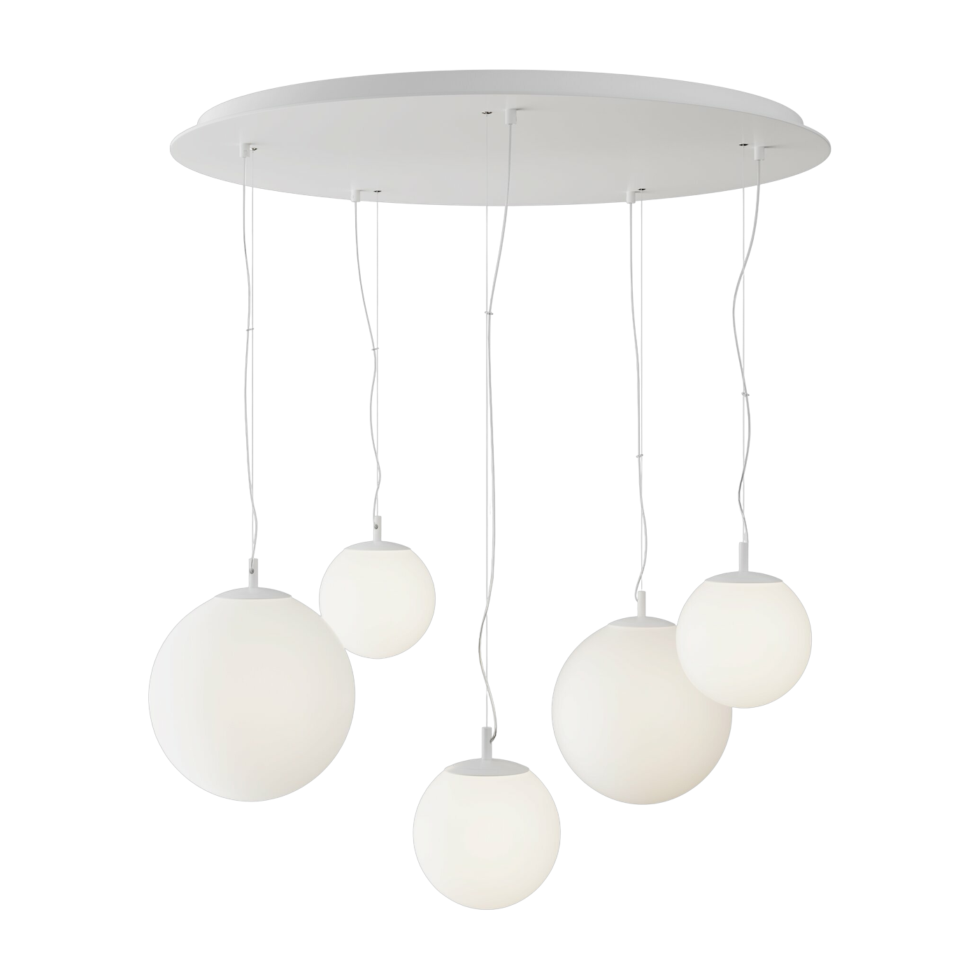 Suspension à 5 globes en verre et métal blanc 110 cm Basic form - Maytoni