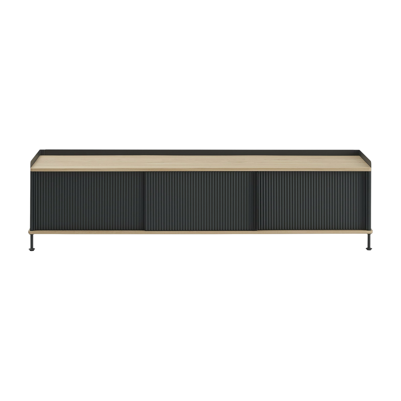 Aparador de acero plegado negro y roble natural 48 x 186 cm Enfold - Muuto