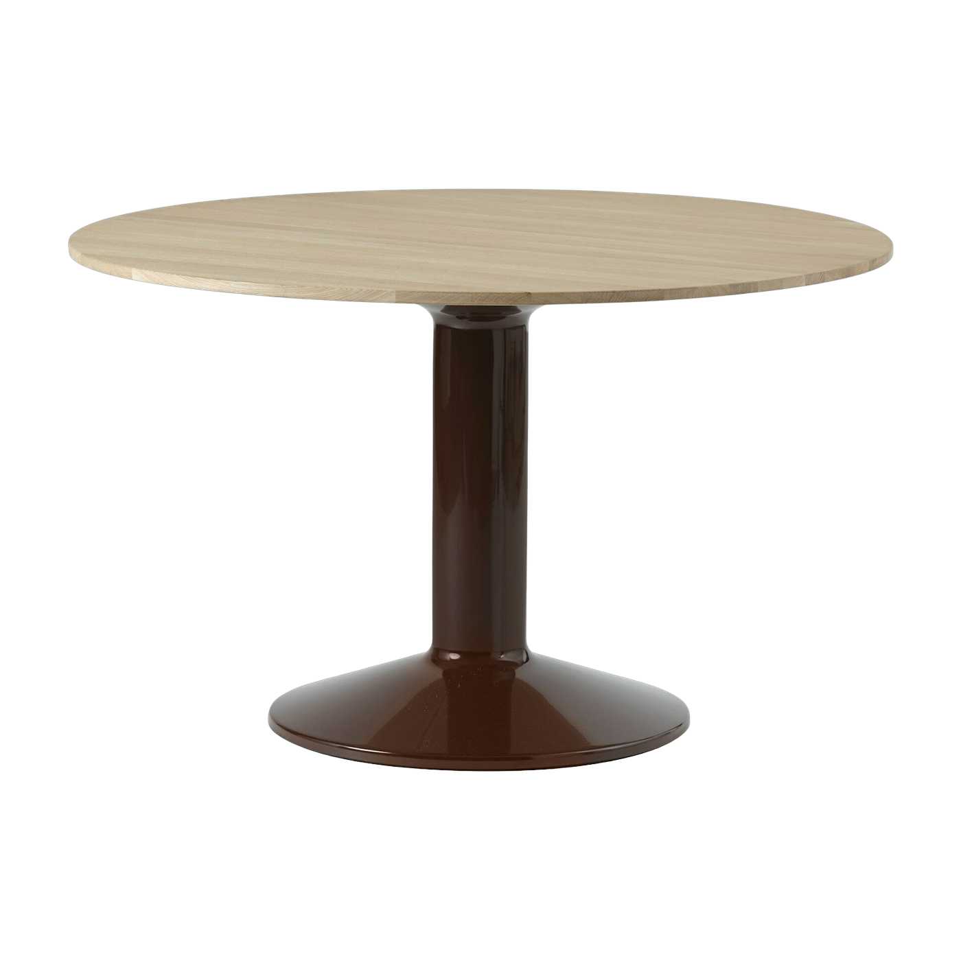 Table à manger ronde en chêne massif huilé et piètement rouge 120 cm Midst - Muuto