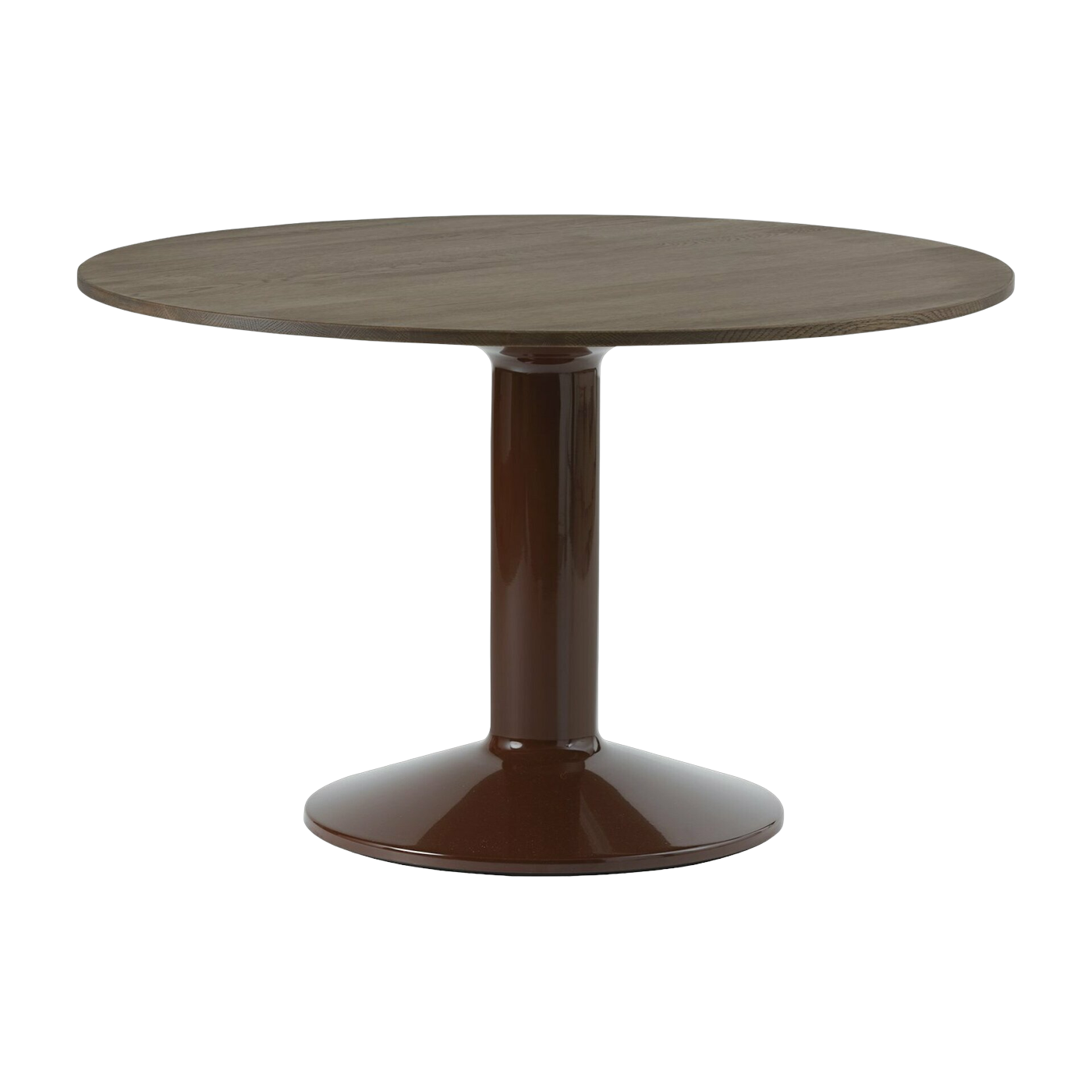Table à manger ronde en chêne massif foncé et piètement rouge 120 cm Midst - Muuto