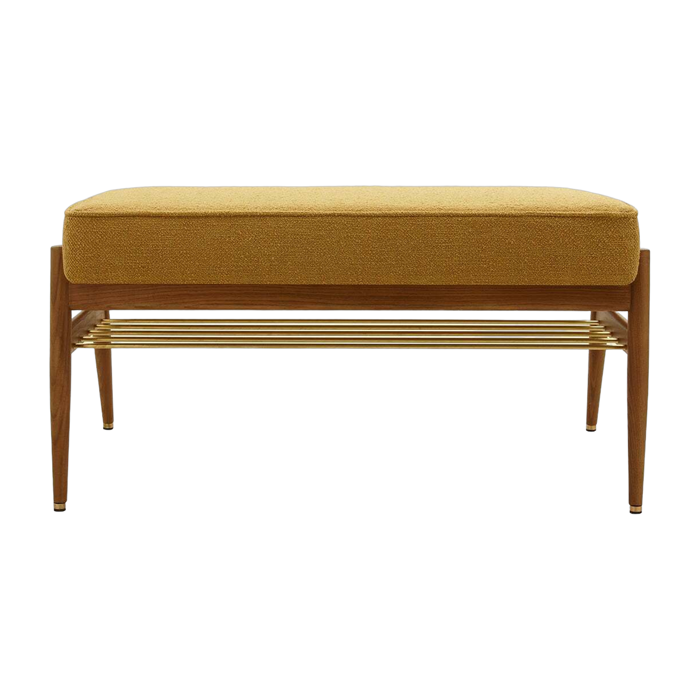 Banquette en tissu bouclé moutarde et bois de frêne foncé 90 Fox 90 - 366 Concept