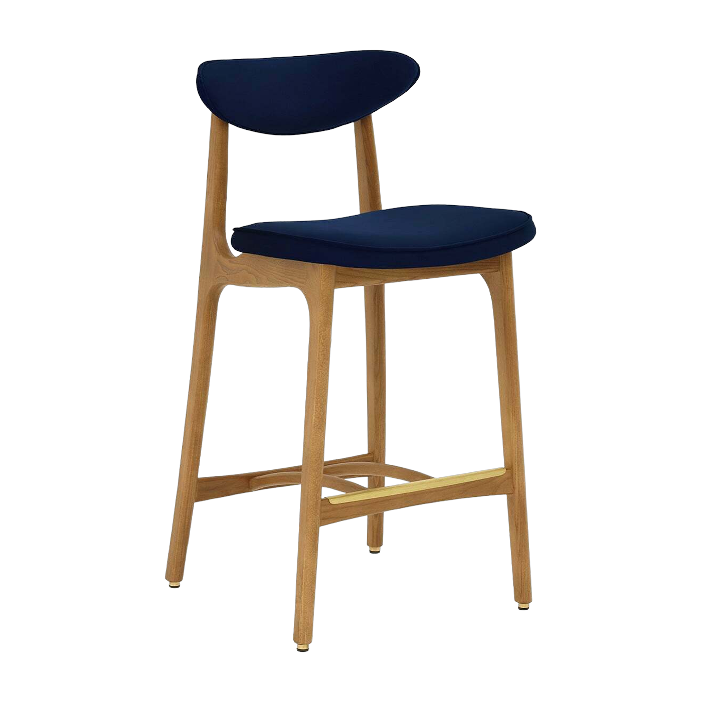 Chaise de bar en velours indigo et frêne naturel 90cm Série 200-190 - 366 Concept