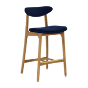 Bar Stool S/65 Velvet Indigo Natural Wood - 366 Concept