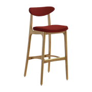 Bar Stool M/75 Velvet Red Brick Natural Wood - 366 Concept