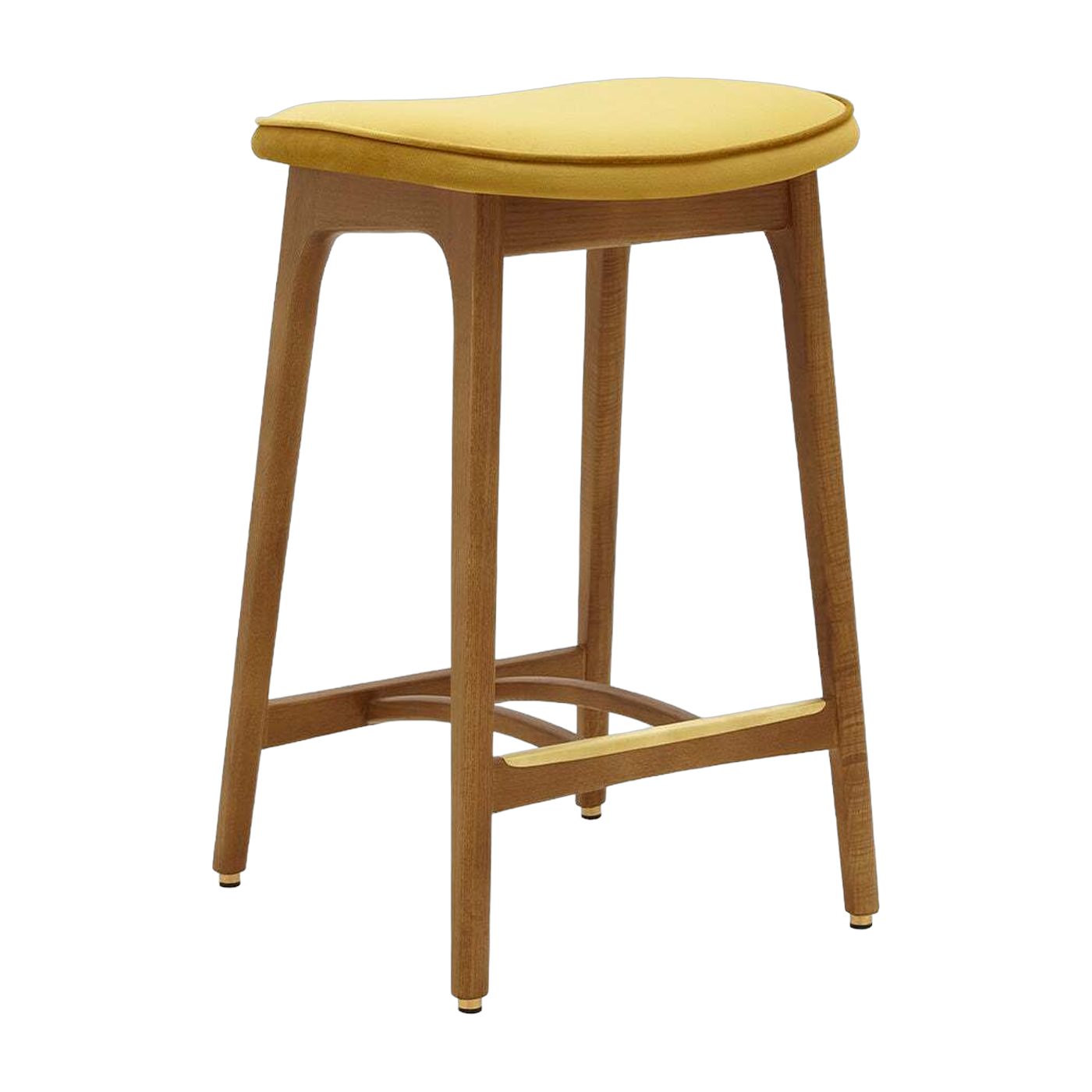 Tabouret de bar en velours brillant moutarde et frêne foncé 65 cm Série 200-190 - 366 Concept