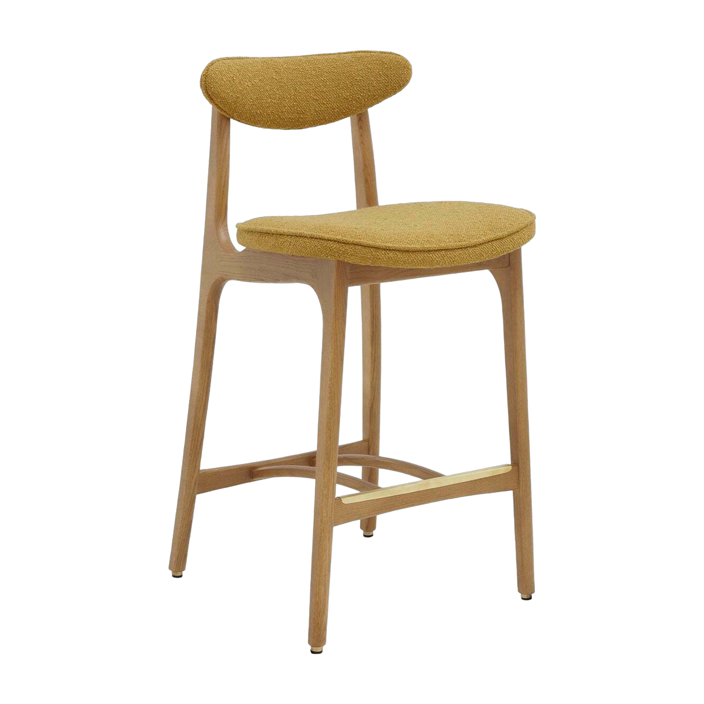Chaise de bar en tissu bouclé moutarde et frêne naturel 90cm Série 200-190 - 366 Concept
