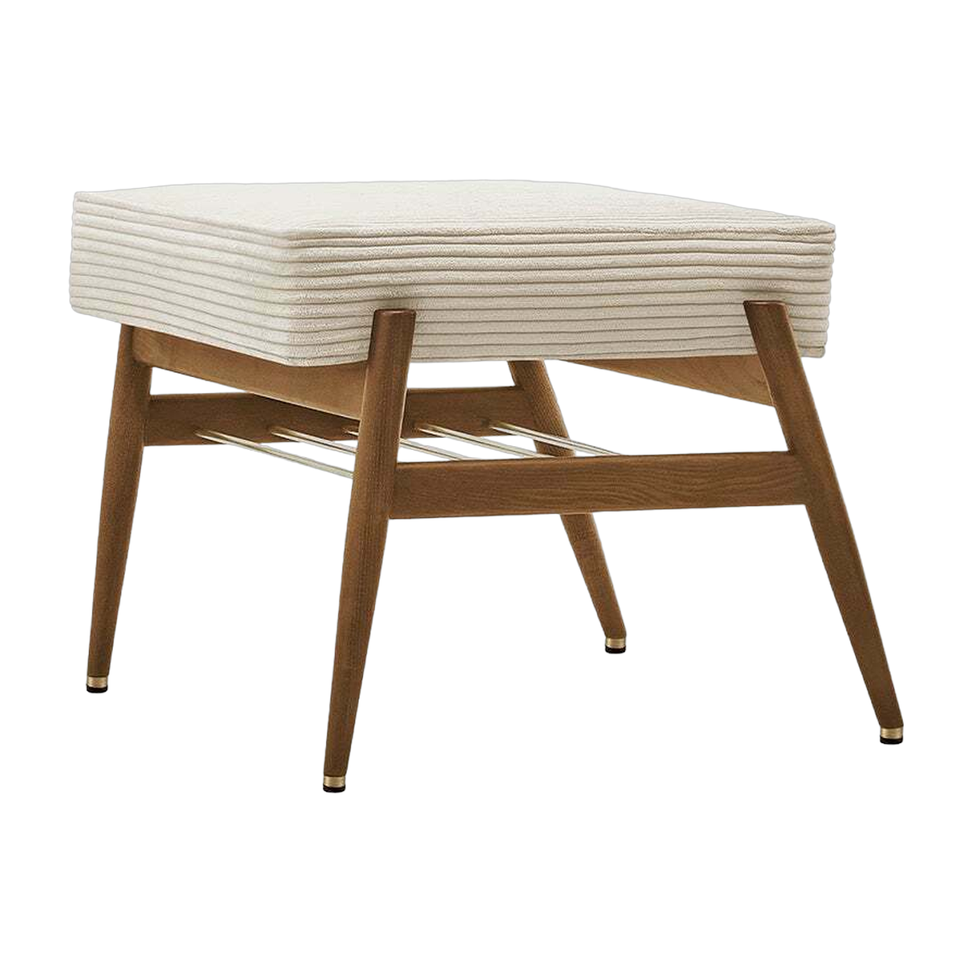 Repose-pieds en tissu cord crème et frêne foncé Fox - 366 Concept