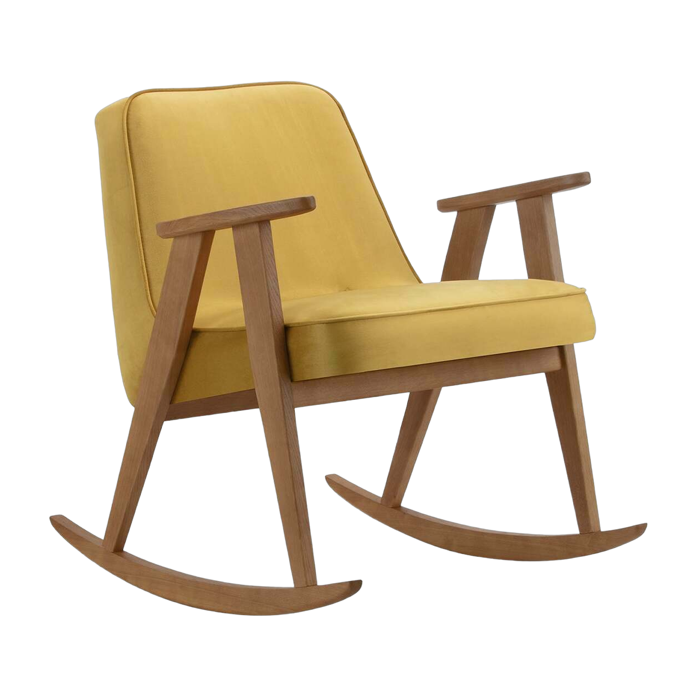 كرسي هزاز من المخمل الخردل اللامع والبلوط الداكن 70 × 64 سم السلسلة 366 - 366 Concept