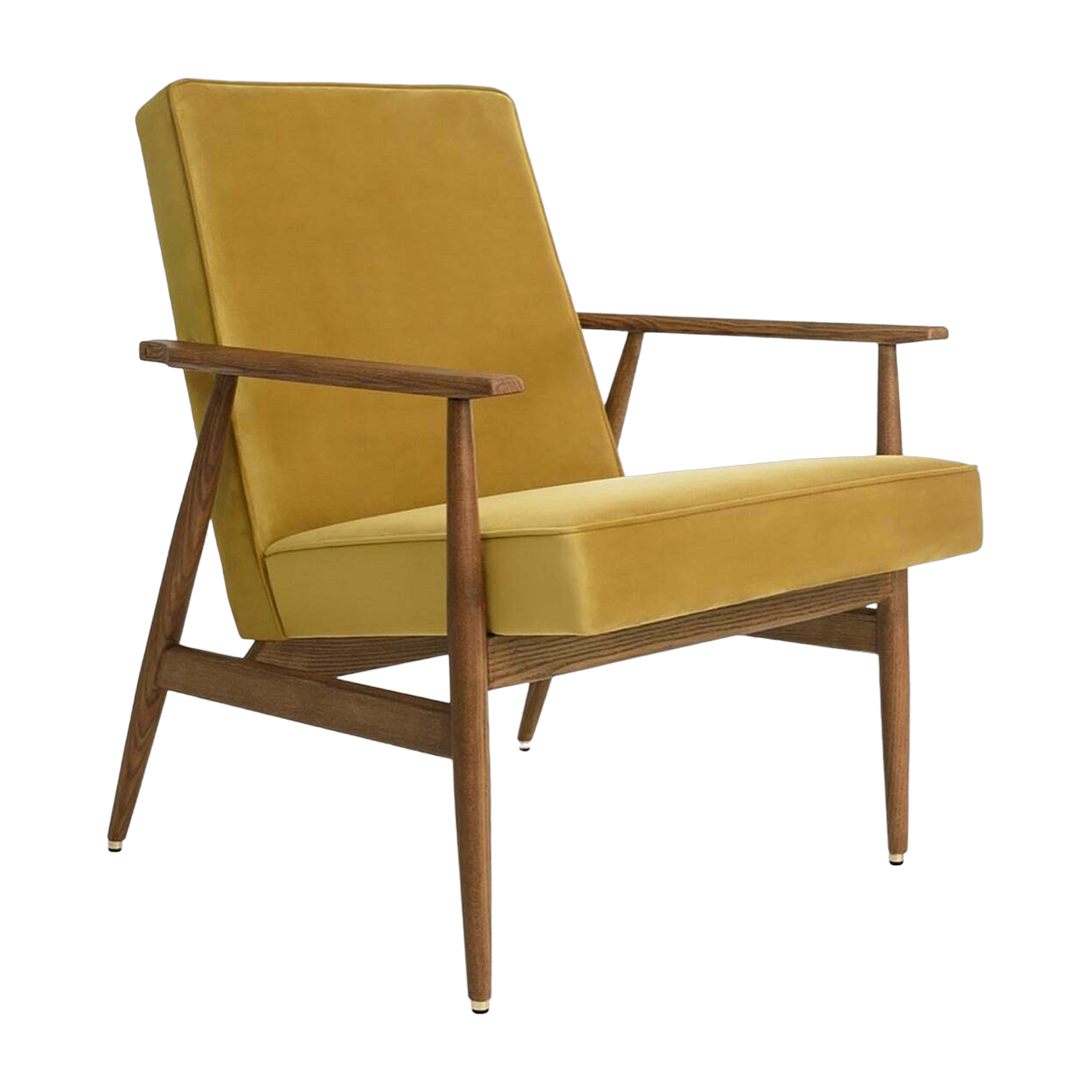 Fauteuil avec accoudoirs en velours brillant moutarde et frêne foncé 70 x 62 cm Fox - 366 Concept