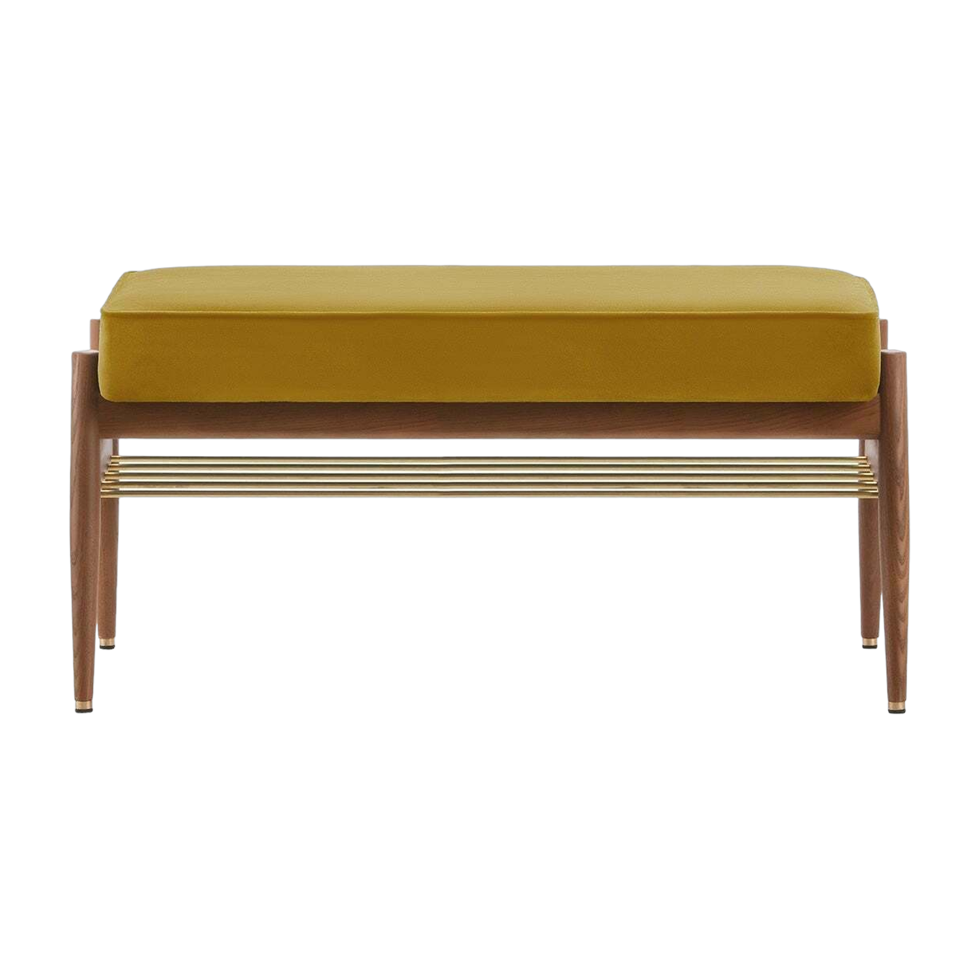 Banquette en velours brillant moutarde et bois de frêne foncé 90 Fox 90 - 366 Concept