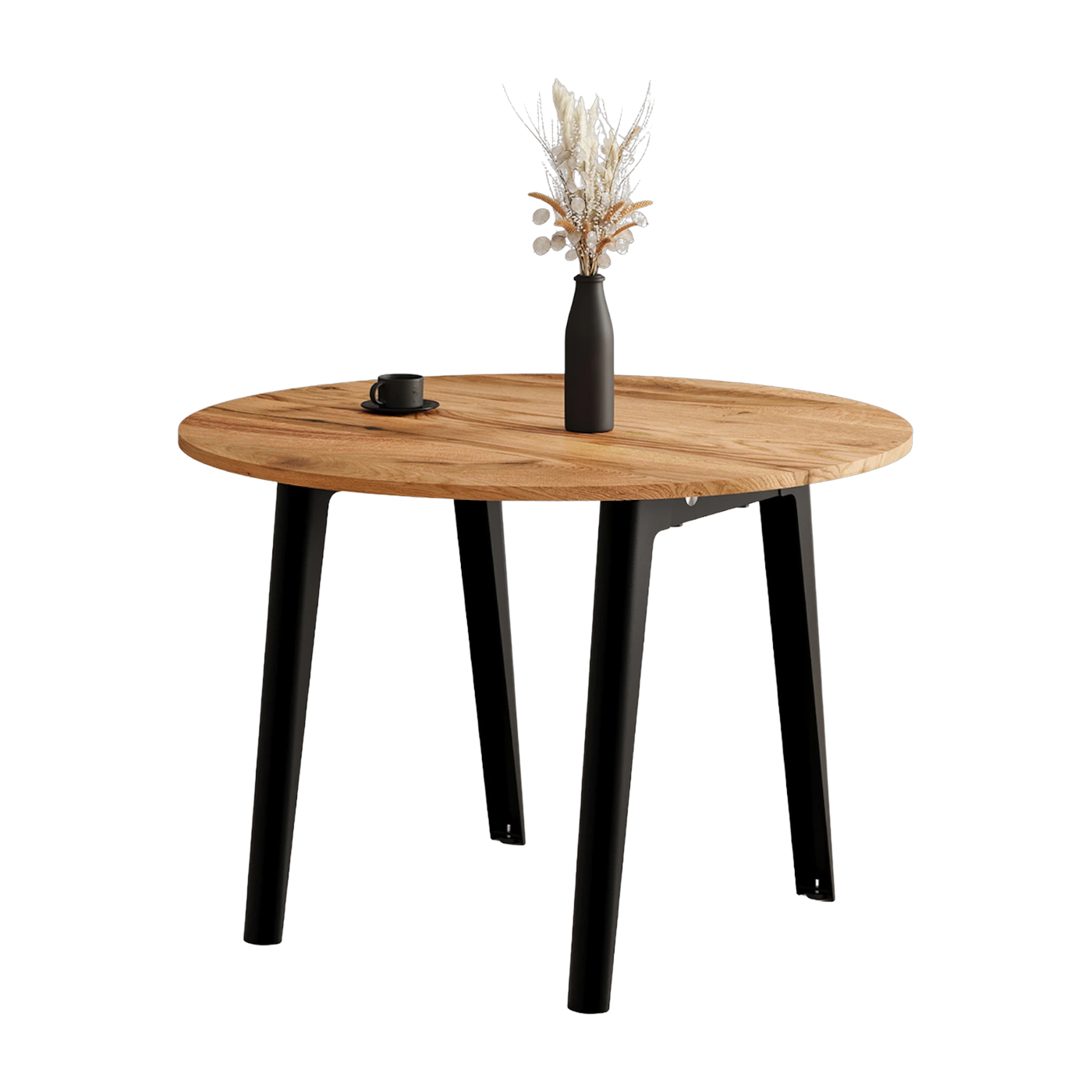 Dining table ronde in antique wood and black steel base 110 x 75 cm New modern - TIPTOE