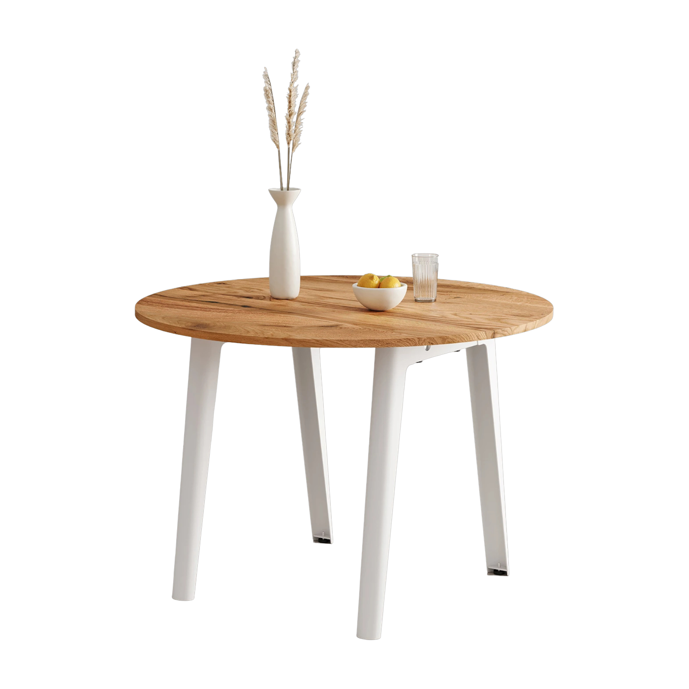 Dining table ronde in antique wood and white steel base 110 x 75 cm New modern - TIPTOE