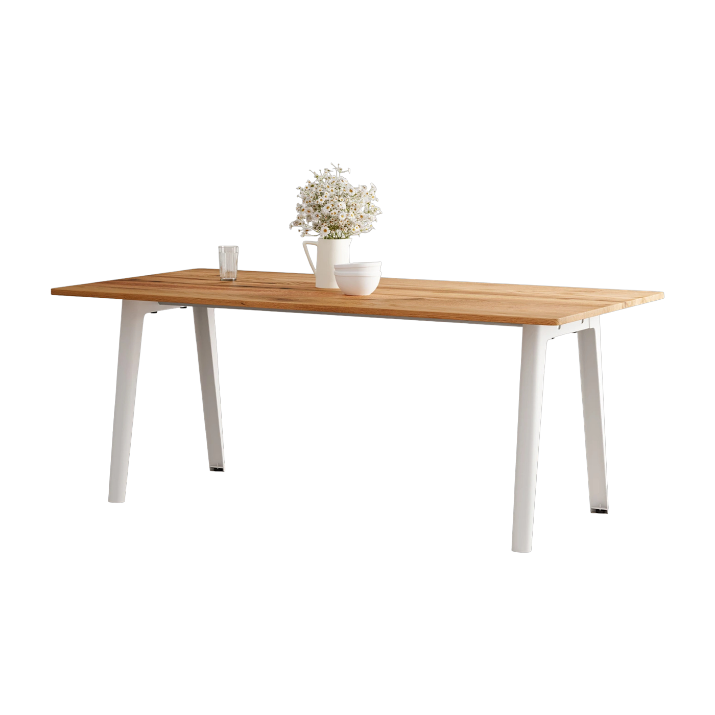 Antique wood and white steel dining table 190 x 95 x 75 cm New modern - TIPTOE