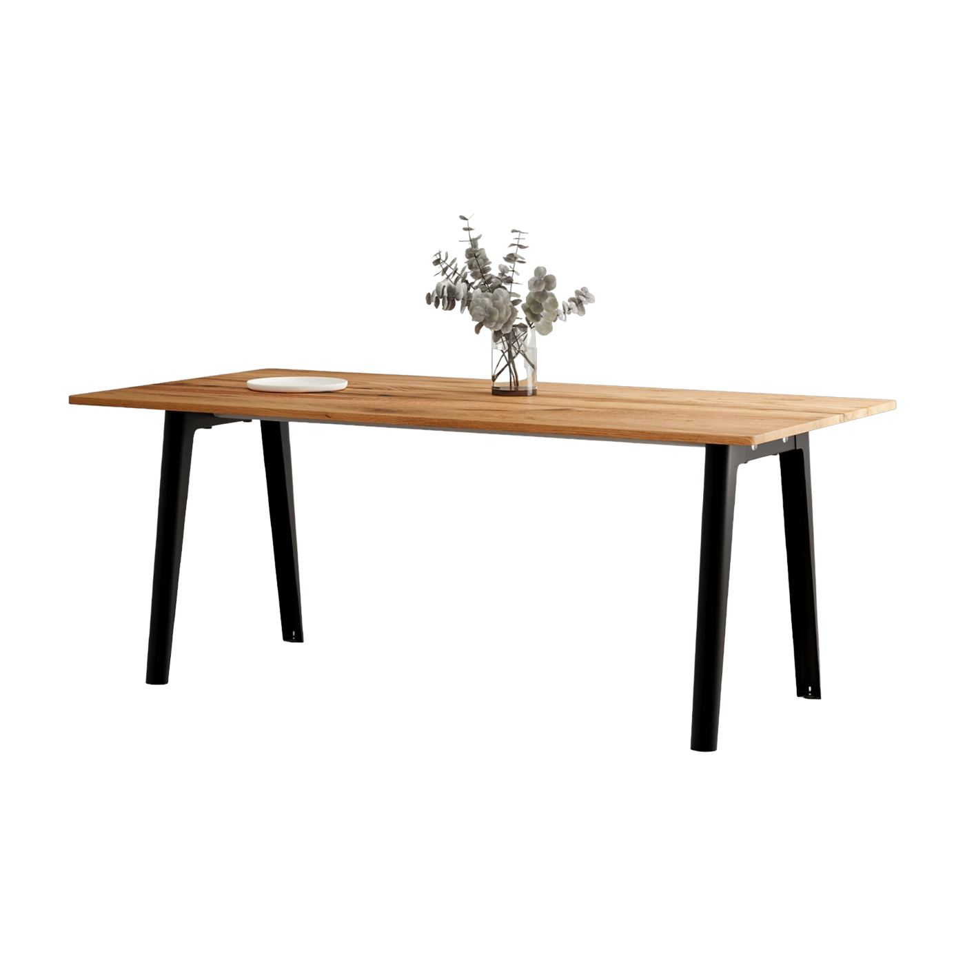 Antique wood dining table with black steel base 190 x 95 x 75 cm New modern - TIPTOE