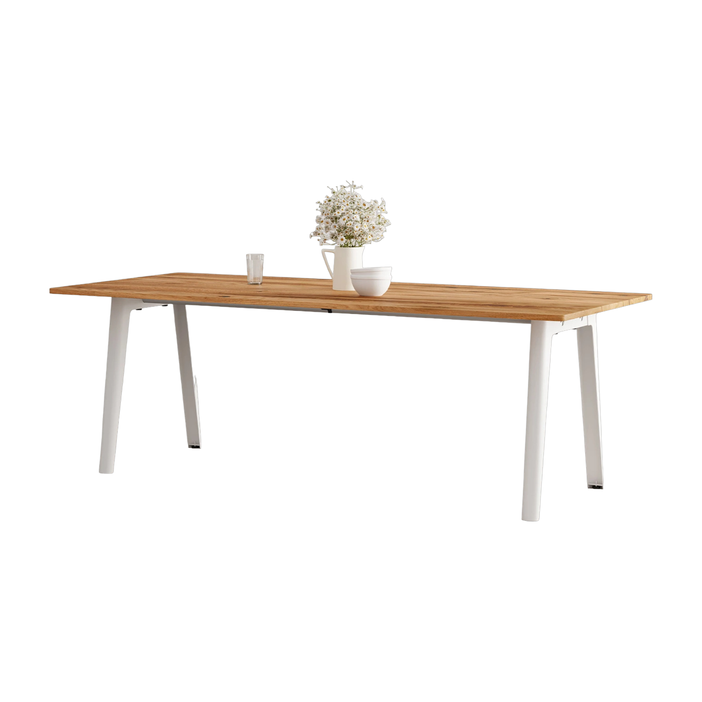 Antique wood and white steel frame dining table 220 x 95 x 75 cm New modern - TIPTOE