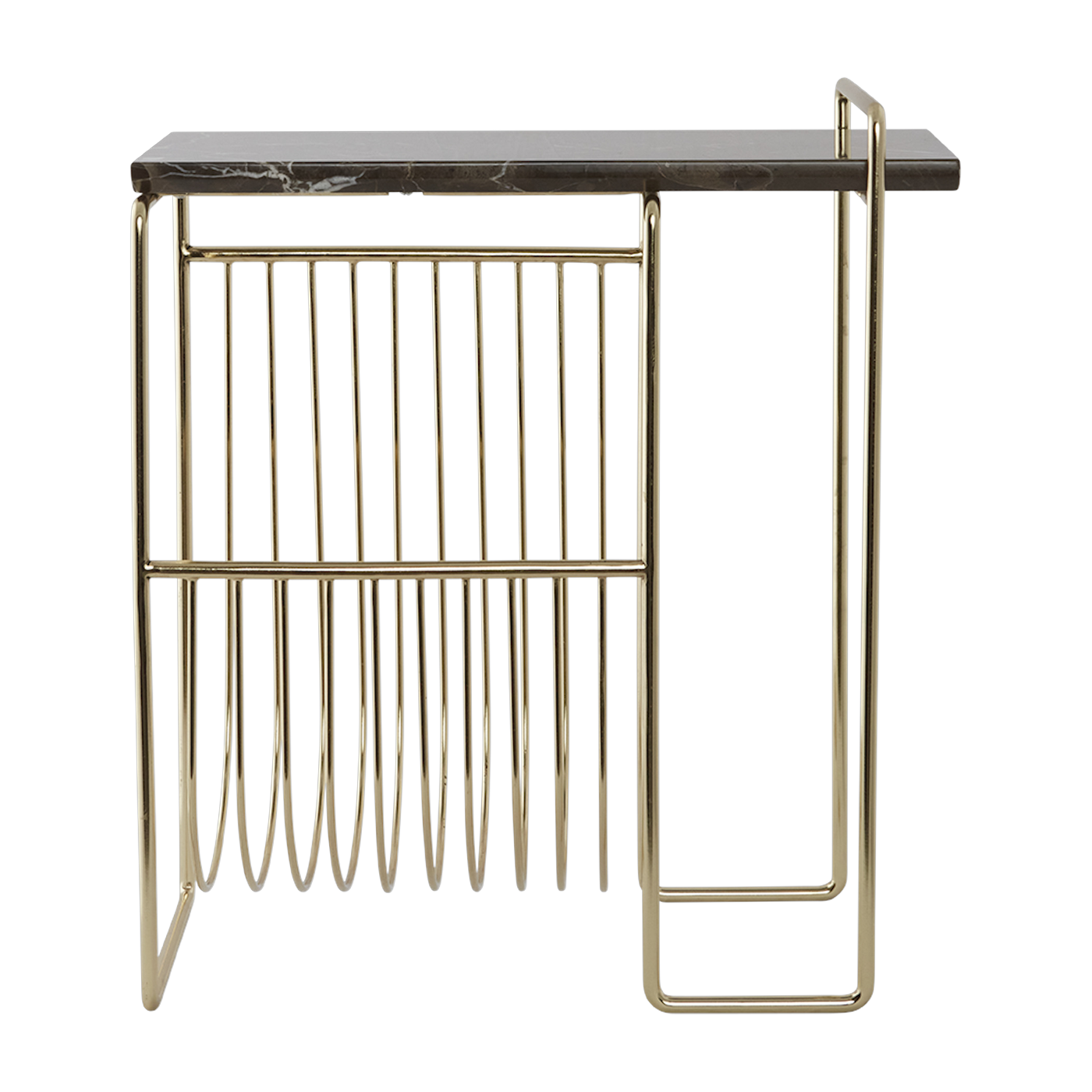 Mesa auxiliar en negro marbre con revistero en acero dorado Sino - AYTM