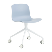 AAC 14 2. 0 - Chair with slate-blue recycled plastic castors and white aluminum legs. HAY