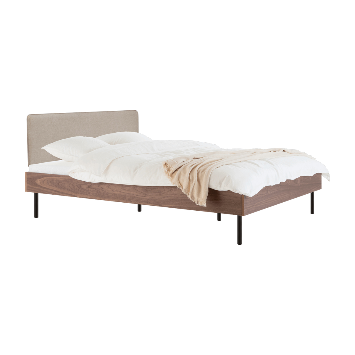Letto Streiko 160 x 200 cm in legno di noce e testata beige sabbia - Noo. ma
