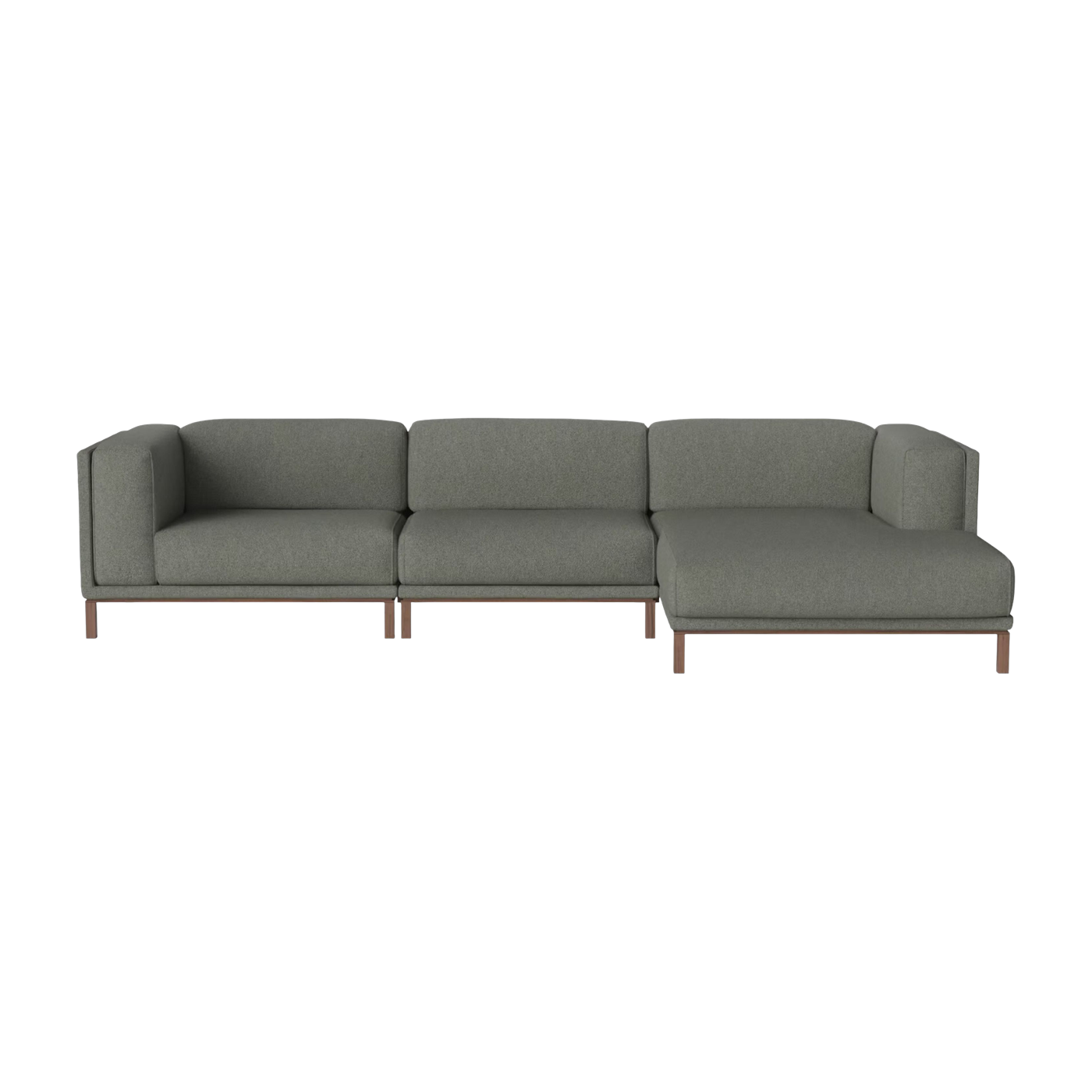 Sofá de ángulo 3 unidades con Chaise longue tela rizada monza verde mar y nogal aceitado Cosy - Bolia