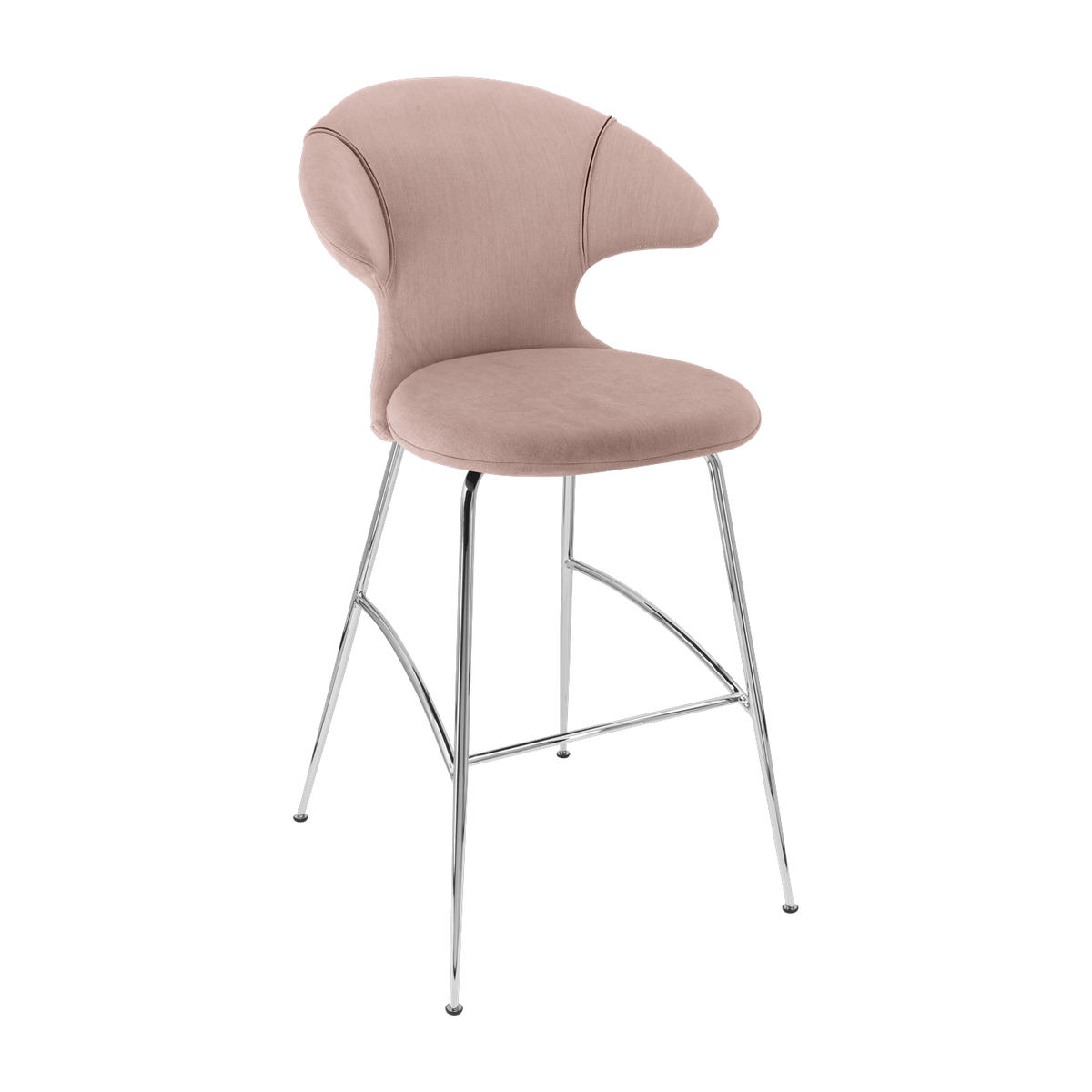 Bar chair in pink fabric and chrome steel 75 cm Time Flies - UMAGE