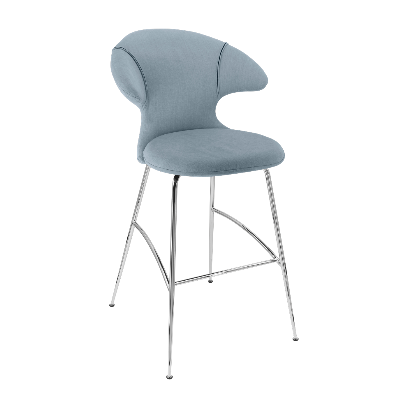 Bar chair in sky blue fabric and chrome steel 75 cm Time Flies - UMAGE